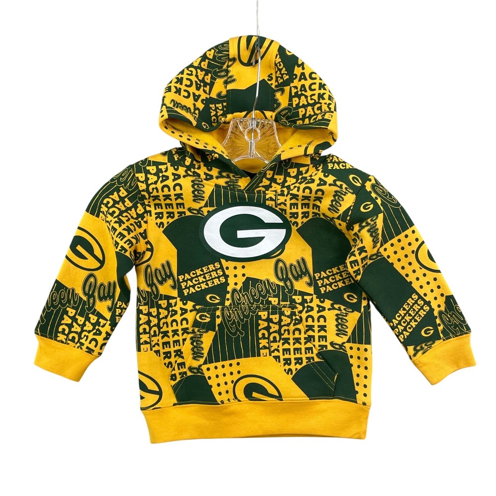 NFL Team Apparel Green Bay Packers Hoodie Kids 2T Yellow Green All Over Print